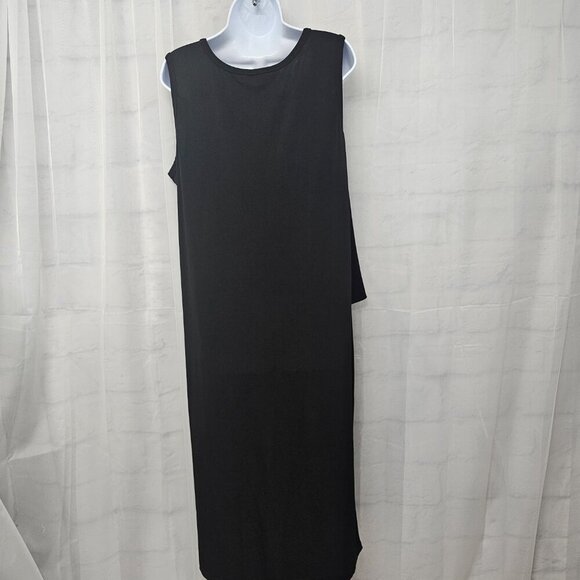 Tribal Black Sleeveless Midi Dress Layered Goth Minimalist XL - Picture 6 of 12